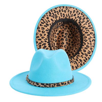 China Men And Women Wide Felt Hat Fedora Hats With Belt Buckle Panama Leopard Brim Custom Women's Jazz Hat Wholesale Casual for sale