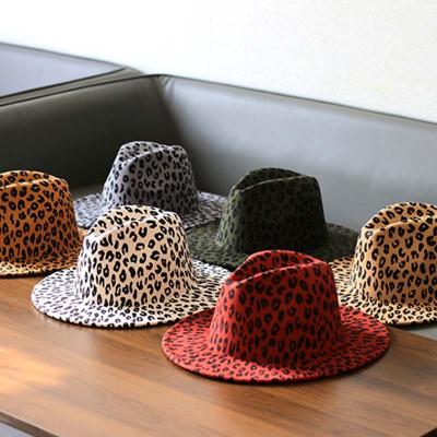 China Lady Winter Character Classics Leopard Print Fedora Hat For Wide Brim Jazz Fedora Hats For Men Wholesale Unisex Fashion for sale