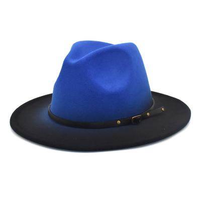 China New Character Winter Autumn Wool Felt Gradient Fedora Hat For Men Women Gentleman Elegant Fashion Casual Wide Brim Jazz Top Hat for sale