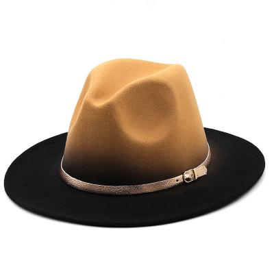 China Wholesale Wide Brim Ombrer Color Fedora Hat Steep Gradient Autumn Wool Felt Church Sombrero Mujer Winter Fashion Casual Trend Large for sale