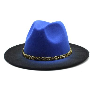 China Wholesale Cheap Gradient Fashion Custom Wide Brim Jazz Fedora Hats High Quality Wool Felt Vintage Panama Fedora Hats for sale