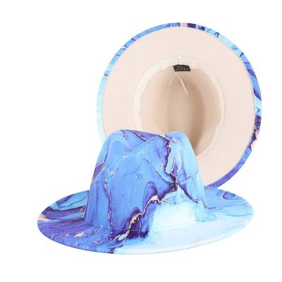 China New Character Tie Dye Wool Designer Felt Fedora Hat For Women Fashion Wide Brim Fedora Hat Vintage Jazz Panama Fedora Hats For Men for sale