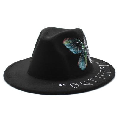 China Wide Brim Fedora Hats New Designer Fashion Handwork Scribble Vintage Men Women High Quality Link Dye Pattern Felt for sale