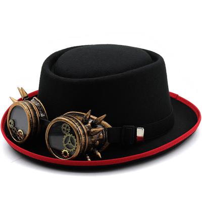 China Wholesale 2022 Fashion Cyberpunk Style Wide Brim Fedora Hats New Designer Black And Red Lenses Fedora Hats Cheap And Stock for sale