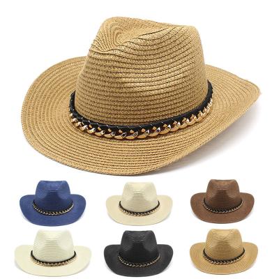 China Handwork High Quality Wholesale Checked Straw Hats Vintage Cow Jazz Fedora Straw Hats Outdoor Sunshade Fashion Women and Men for sale