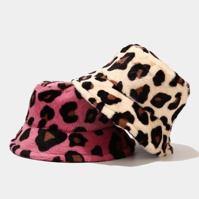 China Keep Warm 2022 New Arrival Fashion Tie Dye Fur Bucket Hat Custom Leopard Print Winter Bucket Hats For Women Men for sale