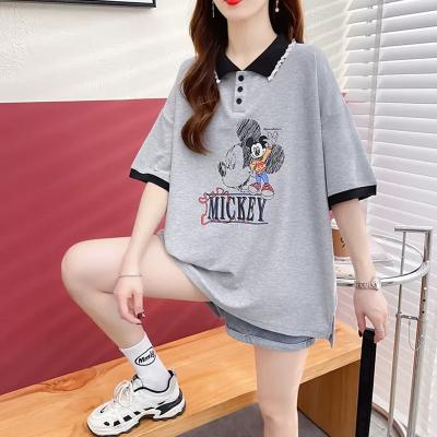 China 2023 New Breathable Short Sleeve High School Student Clothes Summer Girl T-shirt Polo Style Cartoon Printing Preppy Tops for sale