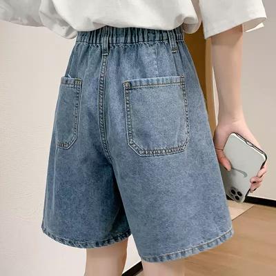 China 2023 new high school clothes summer girl shorts denim wide leg elastic waist windproof students lightly five point pirate shorts for sale