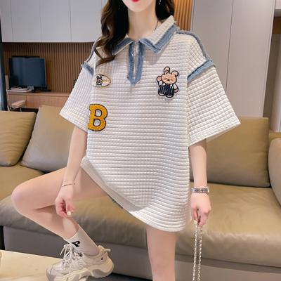 China 2023 Summer New High School Breathable Loose Waffle Short-sleeved Loose Waffle Student T-shirt Polo Top Clothes for sale