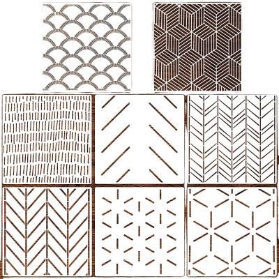 China Custom Large PET Plastic Stencil for Modern Wall Painting Wall Fishbone Geometric Stencil Wall Stencils for sale