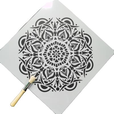 China Large PET Mandala Stencil Reusable Plastic Stencil Eco-friendly laser cut paint template for wall tiles floor fabric furniture painting for sale