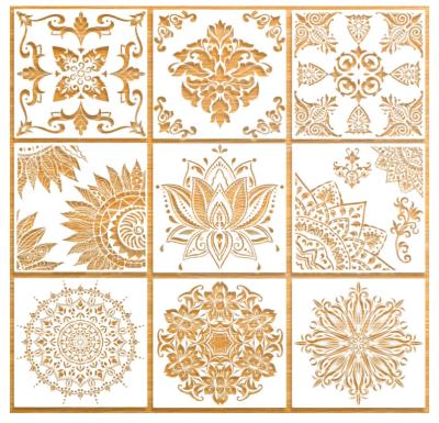 China Large Reusable PET Stencil Mandala Stencil Laser Cut Painting Template Eco-Friendly For Floor Wall Tile Fabric Furniture Stencils Painting for sale