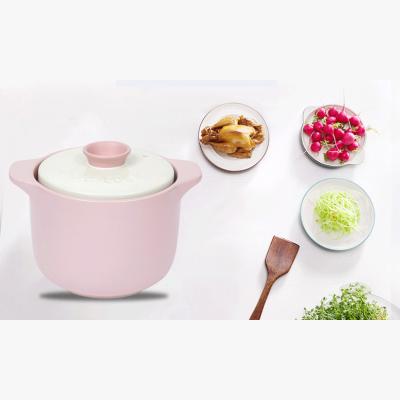 China Sustainable Kitchen Cautions Pink Enamel Cooking Pots Cast Ceramic Cookware Sets for sale