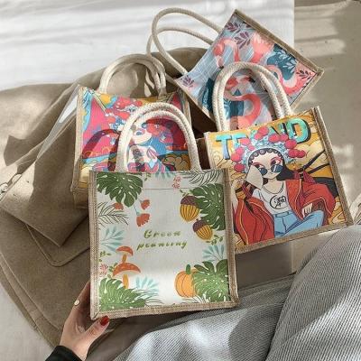 China Jute Handled Japanese Korean Tote Bag Women Style Fashion Handbag Printing Tote Bag for sale