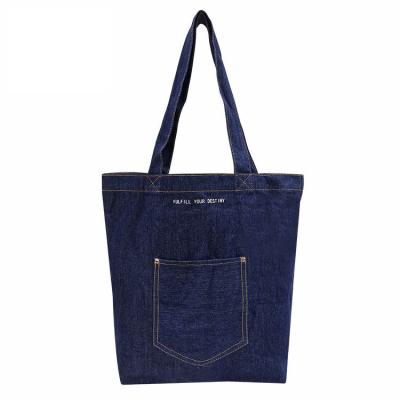 China Custom Printed Blue Jean Canvas Custom Denim Tote Bag Logo Tote Bags Rope Handle Wholesale for sale