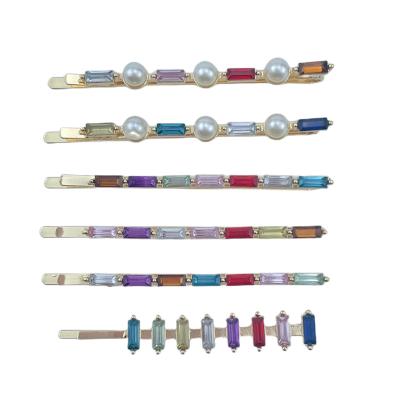 China Hair Decoration 2022 Rhinestone Pearl Hair Clip Rainbow Colored Hair Slide Bling Pearl Hair Clips For Women for sale