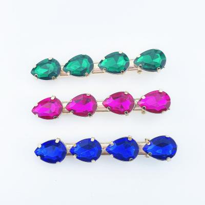 China 2022 Elegant Hair Decoration Woman Hair Clips Gold Plated Diamond Hair Clips Colorful Crystal Hair Clips For Women Girls for sale