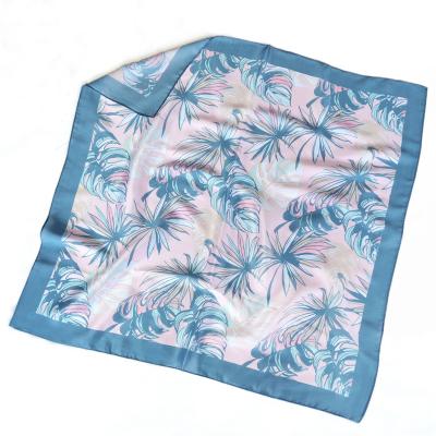 China DecorateÂ   Skin-Friendly Bandana Silky Blue Headband Palm Print Palm Print Square Satin Scarf For Women for sale