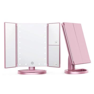 China Cosmetic Mirror Makeup Mirrors Pocket Mirrors Portable Folding LED Beauty Light Hand Cosmetic Mirror for sale