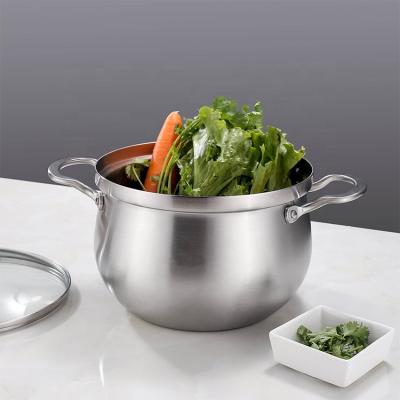 China Auflaufe New Design Stainless Steel Triple Pot Kitchenware Sustainable Cooking Large Belly Form Sauce Pan Casserole Soup &Stock Pots With Lid for sale