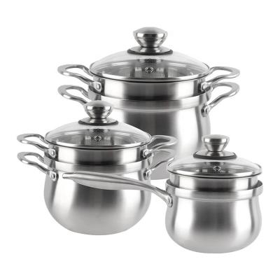 China New Sustainable High Quality Triple Design Stainless Steel Steamer Cooking Pot Belly Shape Casserole Dishwasher Safe Nonstick Cookware Sets for sale