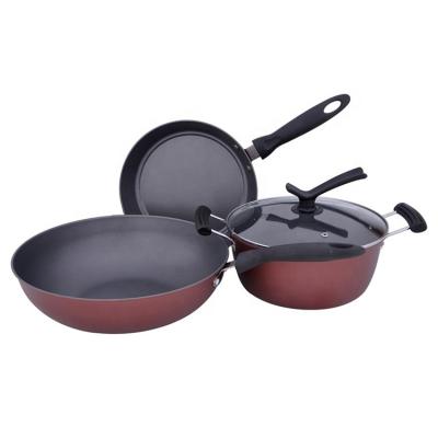 China Viable Factory Direct Cooking Pot Set Iron Frying Pan Casserole Iron Pot Non Spray Paint Teflon Stick Coating 4pcs Cookware Set for sale