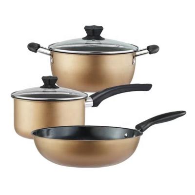 China 2022 Viable New Gold Stick Cookware Non Cooking Pots High Temperature Spray Paint Teflon PTFE Non Stick Coating Five Piece Cookware Set for sale