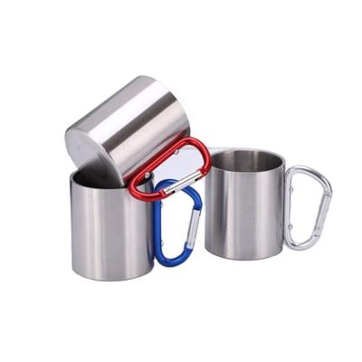 China Outdoor Camping Double Wall Stainless Steel Travel Double-Layer Portable Coffee Mug Handle Water Mug Viable Detachable Buckle Mug for sale