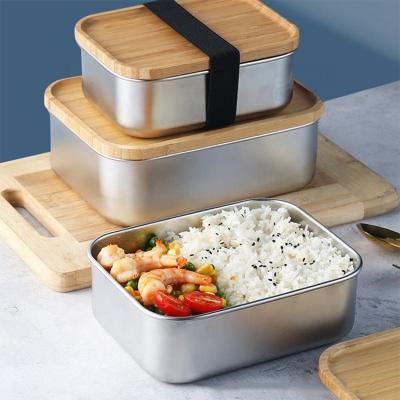 China Freshness Storage Crujiente Metal Food Containers Desktop Bento Divider Thermal Insulation Stainless Steel for Kids Lunch Box with Bamboo Lid for sale