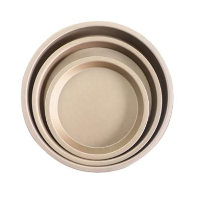 China Various Sizes Premium Viable Baking Tools Round Gold Non-Stick Carbon Steel Tray For Oven Pie Bottom Pizza Pan for sale