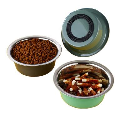 China Durable Multi-Color Custom Anti-Skid Pet Food Bowls Stainless Steel Dog Food Rolls Large Capacity Cat Bowl Anti-Tumble Pet Feeder for sale