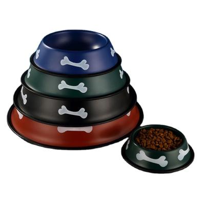 China Wholesale Viable Colorful Anti-Tumble Dog Bowl Stainless Steel Dog Food Bowl Non-Slip Water Bowl With Rubber Base Pet Supplies for sale