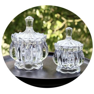 China Home Decoration Hot Selling Crystal Glass Candy Jar Candlestick Bohemian Crystal Bowl With Glass Cover for sale