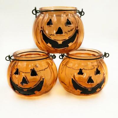 China Pumpkin Shape Home Decoration Candle Holder Storage Jar Candle Glass Jar for sale