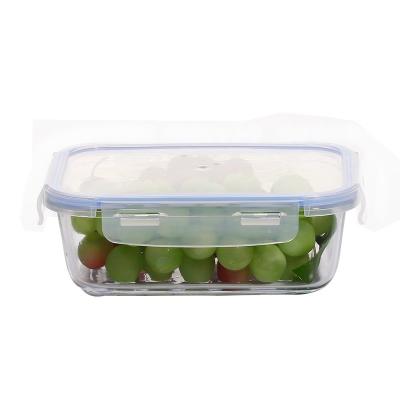 China Microwave Oven Sustainable Airtight High Borosilicate Lock Rectangular Glass Food Containers With Lid for sale