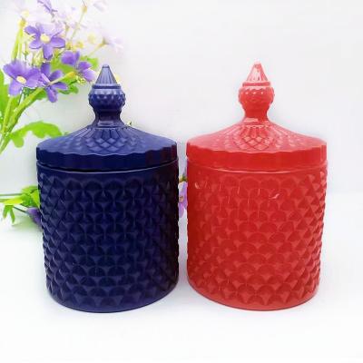 China Home Decoration Luxury Glass Candle Jars With Lid Candle Wholesale Ships Customized Logo Glass Jar For Candle Making for sale