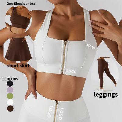 China 2022 Breathable New 2/3/4 Piece Front Zipper Yoga Underwear Wide Suit Tie Back Sexy Fitness Bra Sports Underwear Gaiters Set Beautiful for sale