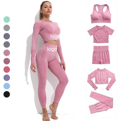 China Fitness Sportswear 5PCS Workout Suit Seamless Long Sleeve Seamless Running Training Top Bra Shorts Leggings Pants Yoga Sets for sale