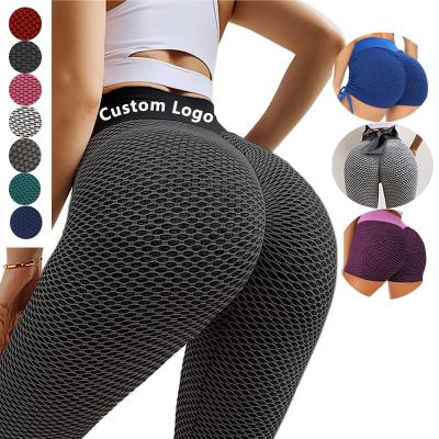 China Sexy Tik Tok Pants Tiktok Sports Mesh Waist Workout Gym Fitness Yoga Bubble Leggings Women Solid Butt Lifting Honeycomb Breathable Top for sale