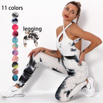 China QUICK DRY Ink Jacquard Tie Dye Bubble Fitness Women Yoga Pants Gaiters Hip Lifting Butt Lift Women Sexy Cross Overalls for sale