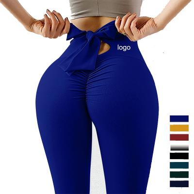 China OEM ODM Bow Tie Waist Sports Fitness Gaiters Breathable High Tummy Control Sportswear Snug Butt Warm Yoga Lifting Pants for sale