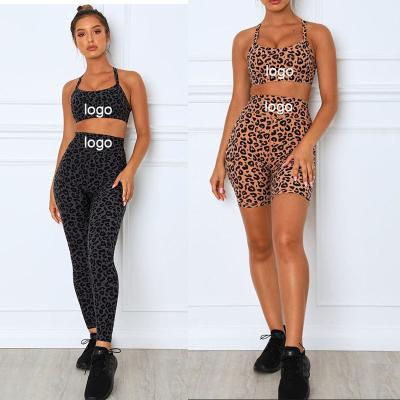 China 2022 New Yoga Clothing Amazon Active Bra Tight Breathable Fitness Wear Yoga Equipment Leopard Sports Shorts Leggings Suit Women Workout Set for sale