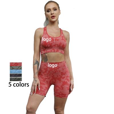 China New Breathable OEM ODM Camouflage Seamless Runner Sports Bra Shorts Three Stitch Pants Yoga Wear Camouflage Fitness Activewear Set for sale