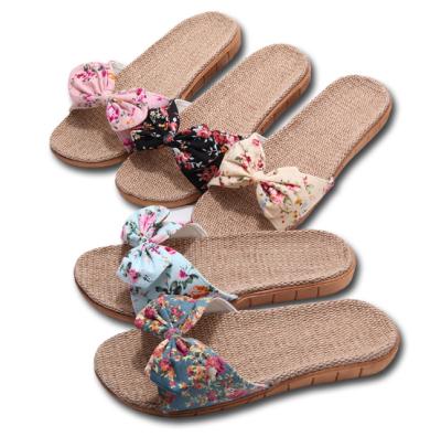 China Household Canvas Indoor Non-slip Cute Bow Slippers Summer Anti-odor Slippers Canvas Slippers for sale