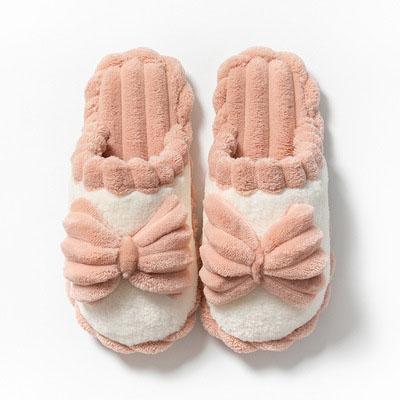 China Wholesale Anti-slippery Home Slippers Male Plush Cotton Couples Slippers Bowknot Winter Female Slippers for sale