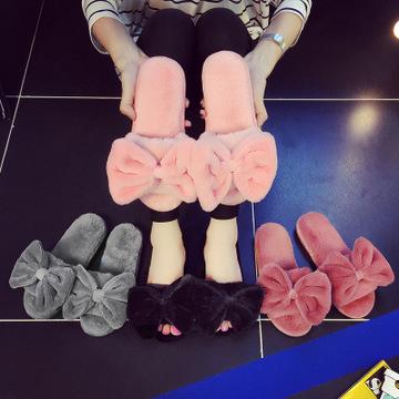 China Anti-odor Cotton Slippers Winter Bow Slippers Home Plush Slippers for sale