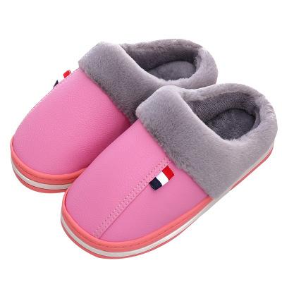 China Fashion tpr men and women warm thick PU cotton bottom leather slippers comfortable/durable winter indoor home/home slippers for sale