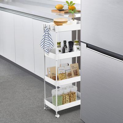 China CLASSIC Customized Plastic Storage Trolley Rolling Metal Utility 4 Tier Multiple Tier Narrow Scenes Trolley Rack Slim Organizer Trolley for sale