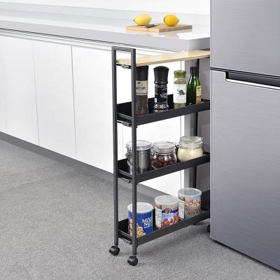 China Easy Cleaning Various Styles Non Screw Slim Kitchen Organizer Trolley Fridge Side Rack Storage Rack 4 Tier Cart For Gap Space for sale