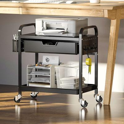 China Modern Design 2 Tier Metal Mesh Rolling Rack Office Cart Home Organizer Sustainable Storage Holder For Office Appliances for sale